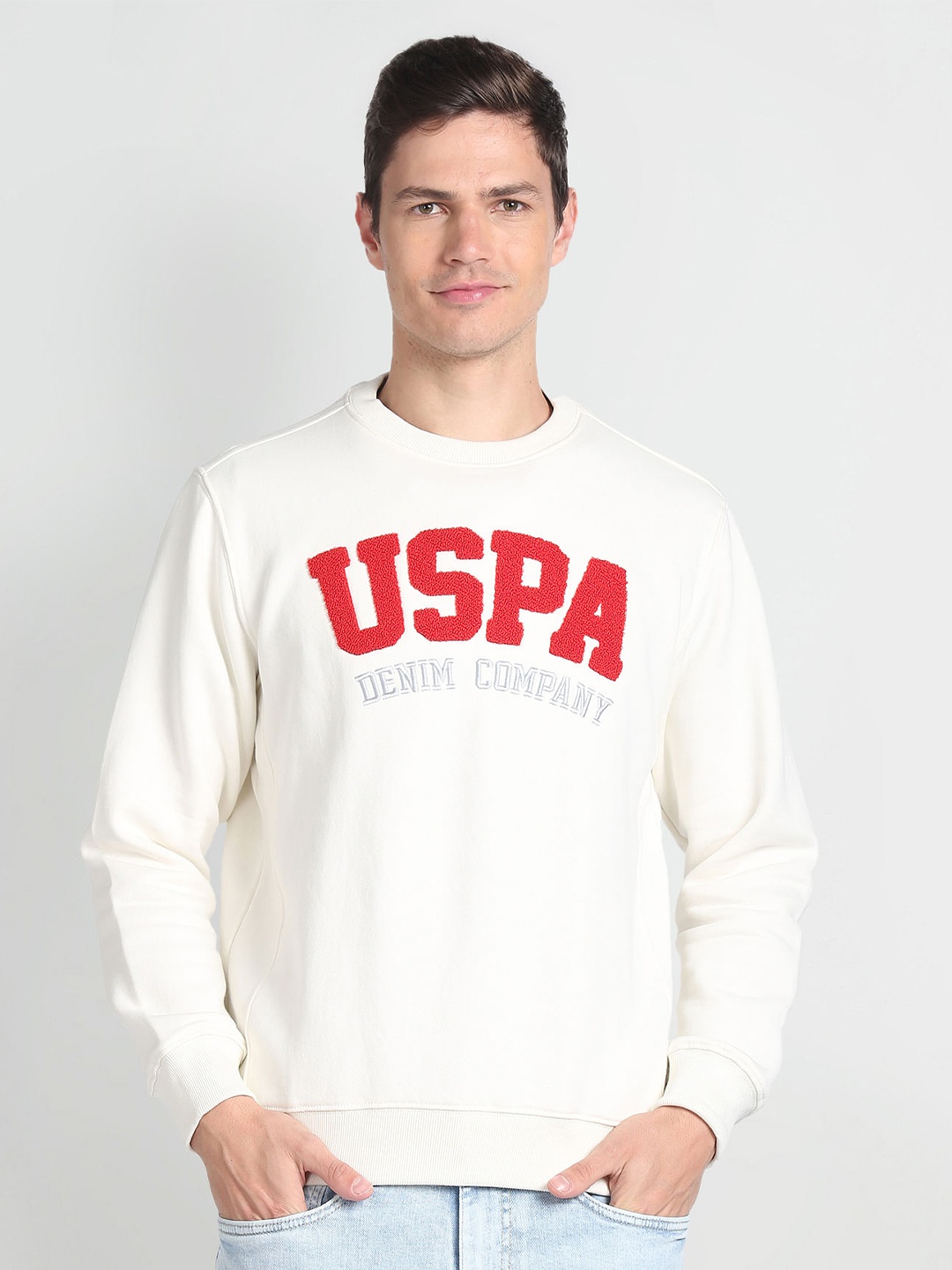 

U.S. Polo Assn. Denim Co. Brand Logo Printed Cotton Sweatshirt, White