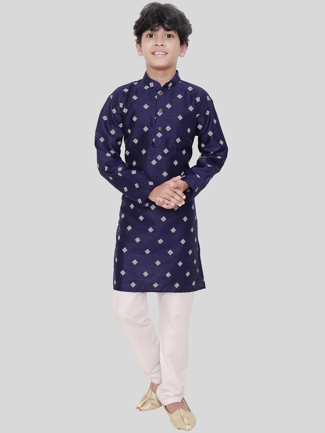 

SHIWAM ETHNIX Boys Ethnic Motif Printed Straight Kurta, Navy blue