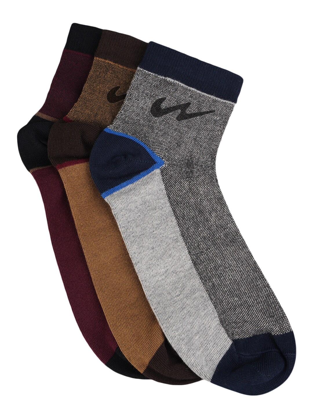 

Campus Pack Of 3 Patterned Cotton Ankle-length Socks, Grey