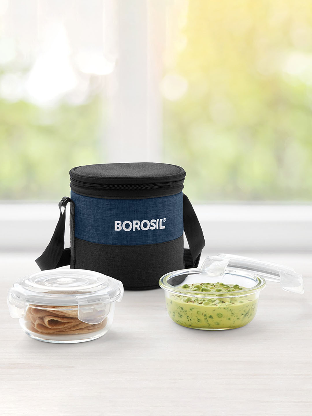 

BOROSIL Elite 2-Pcs Blue Borosilicate Glass BPA Free Lunch Box -400 ml