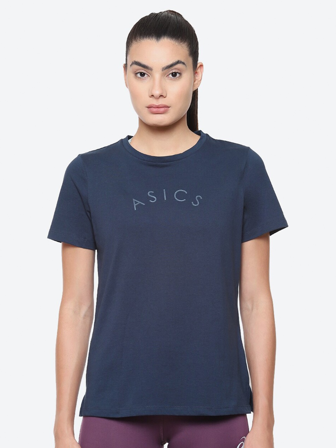 ASICS Printed Cotton Round Neck T-Shirt, Blue