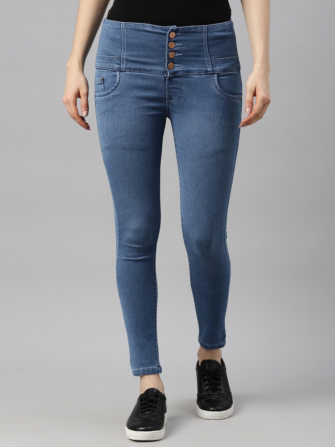 

GOLDSTROMS Women Slim Fit Light Fade Clean Look Cropped Denim Jeans, Blue
