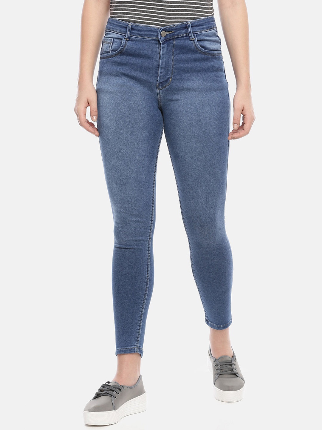 

GOLDSTROMS Women Slim Fit Light Fade Clean Look Stretchable Cropped Denim Jeans, Blue