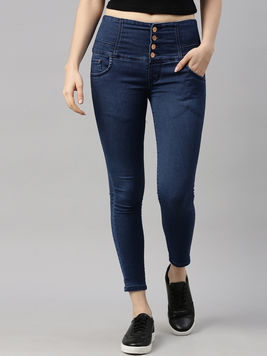 

GOLDSTROMS Women Slim Fit High-Rise Non Stretchable Clean Look Denim Jeans, Blue