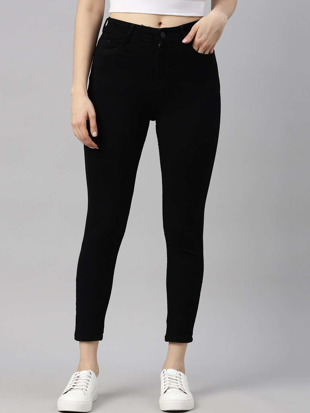 

GOLDSTROMS Women Slim Fit High-Rise Stretchable Clean Look Denim Jeans, Black