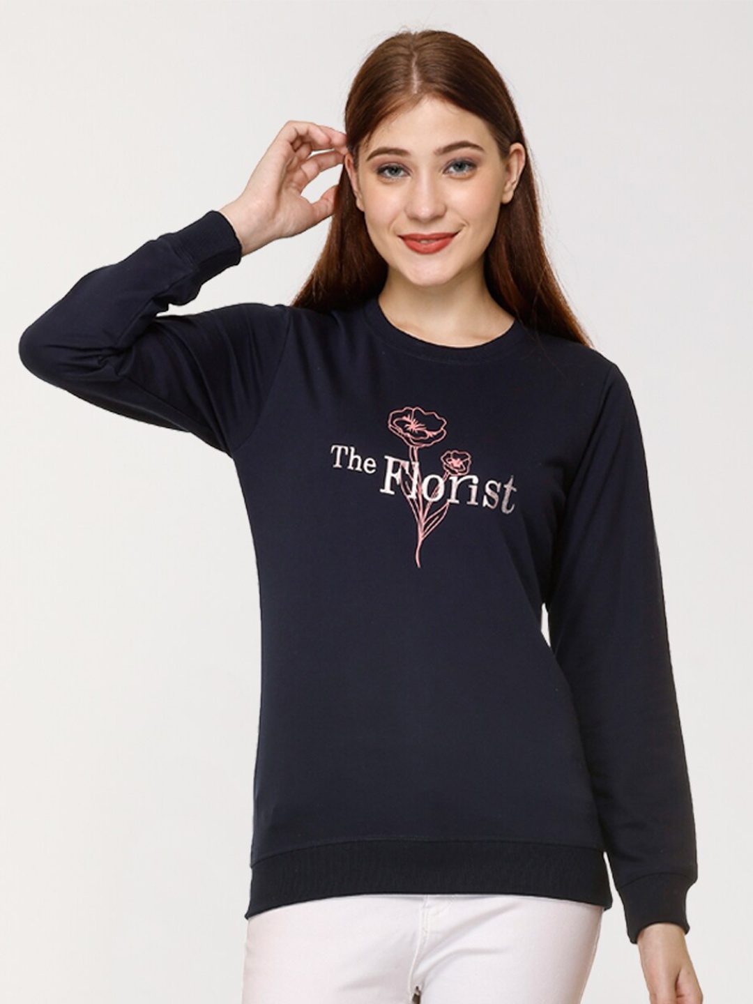 

UNEMODE Typography Printed Long Sleeve Pure Cotton Pullover Sweatshirt, Blue