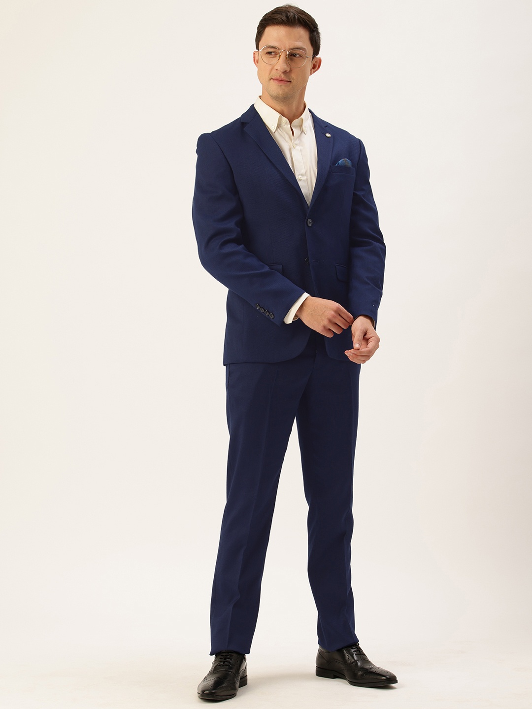 

Peter England Elite Single Breasted Self Design Neo Slim Fit 2 Piece Formal Suits, Navy blue