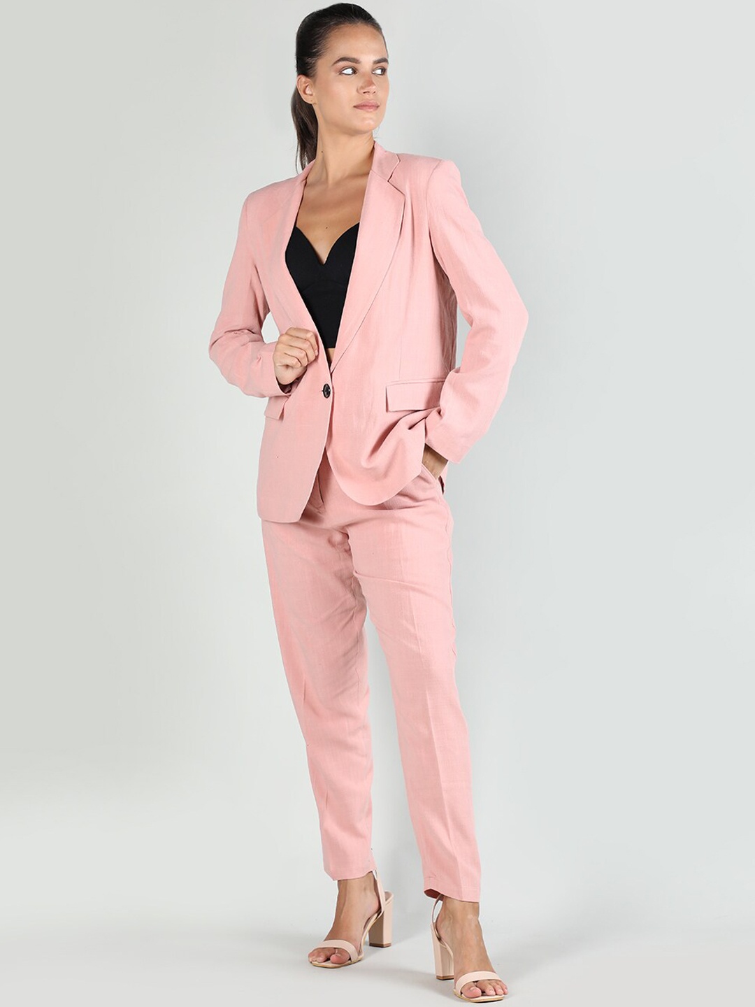 

CHKOKKO Single Breasted Two Piece Formal Linen Suit, Peach