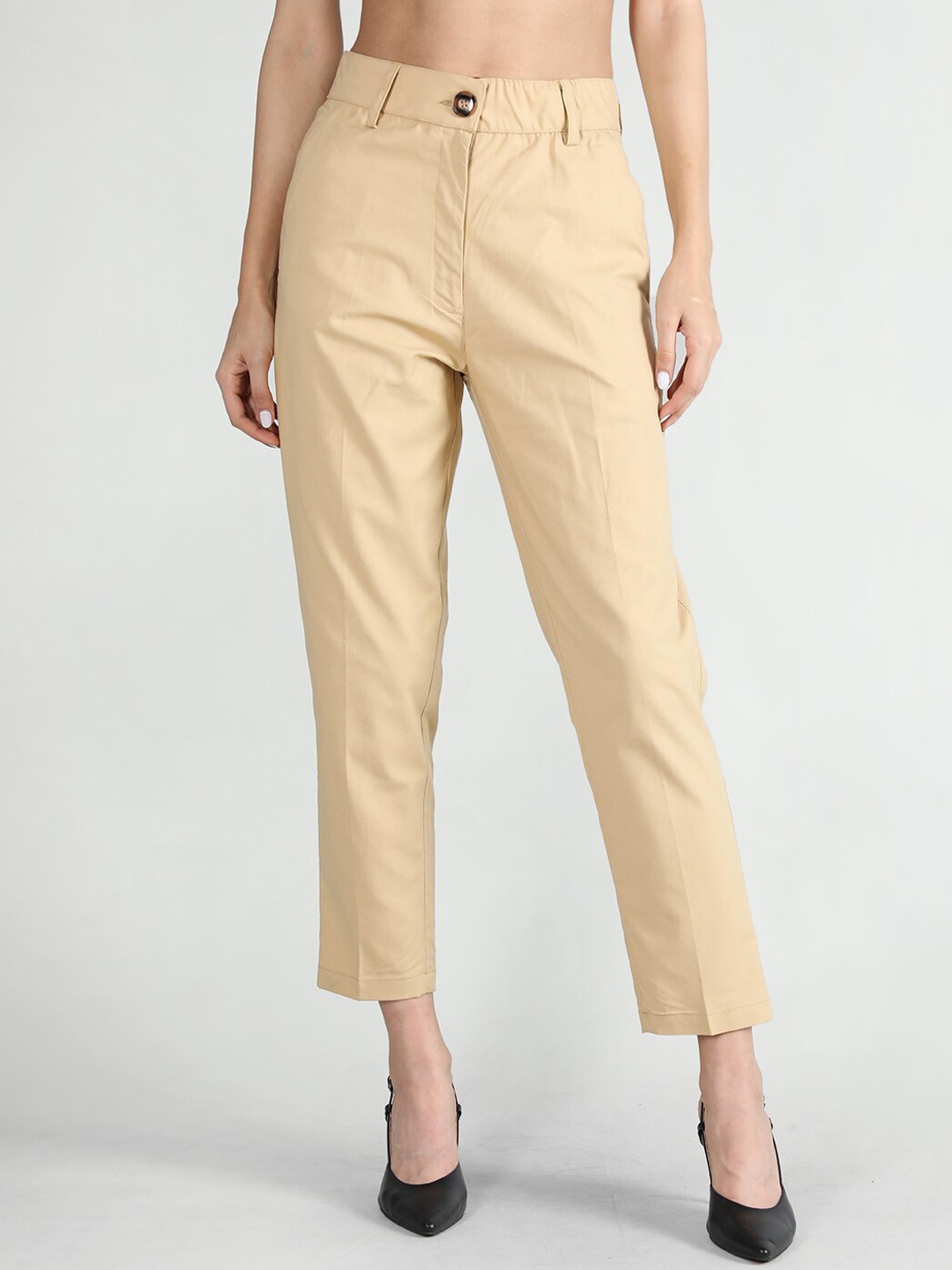 

CHKOKKO Women Smart Easy Wash Linen Trousers, Camel brown