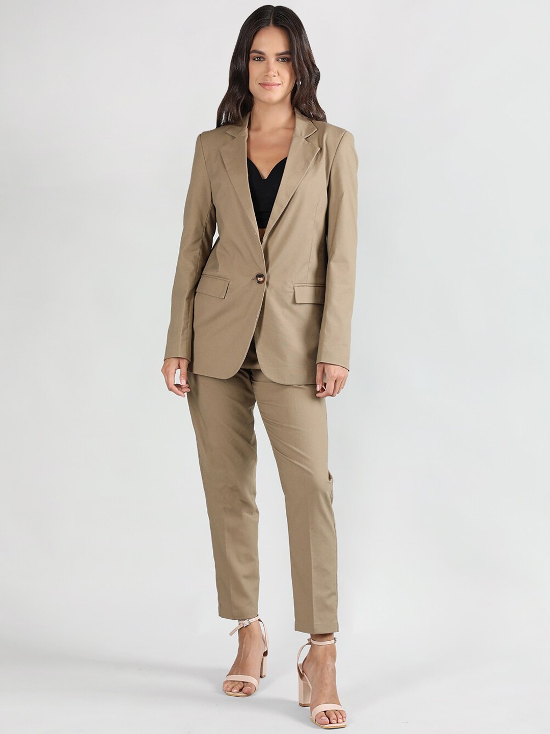 

CHKOKKO Single-Breasted Two-Piece Linen Formal Suit, Brown