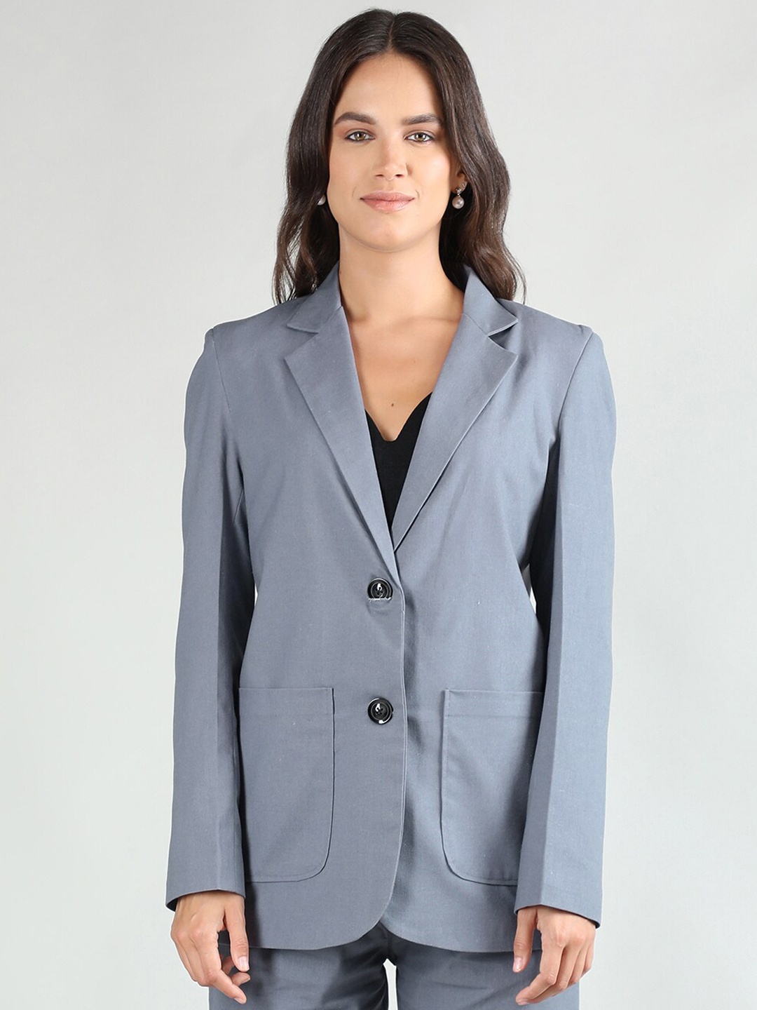 

CHKOKKO Single-Breasted Linen Casual Blazer, Blue