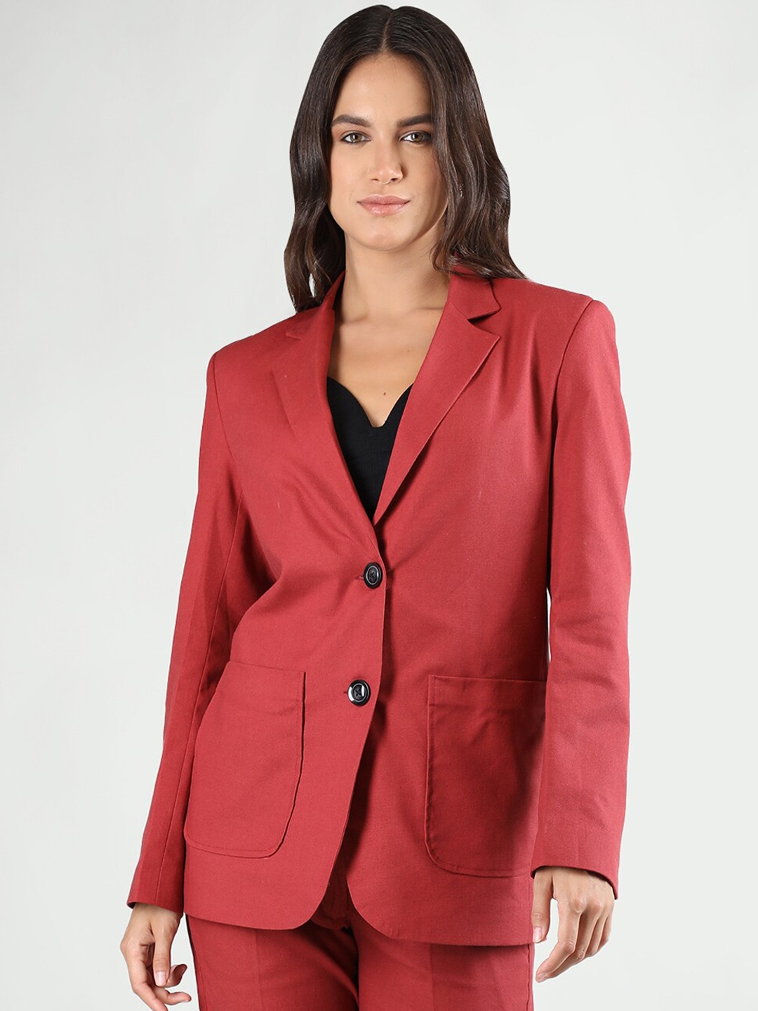 

CHKOKKO Single-Breasted Linen Casual Blazer, Maroon