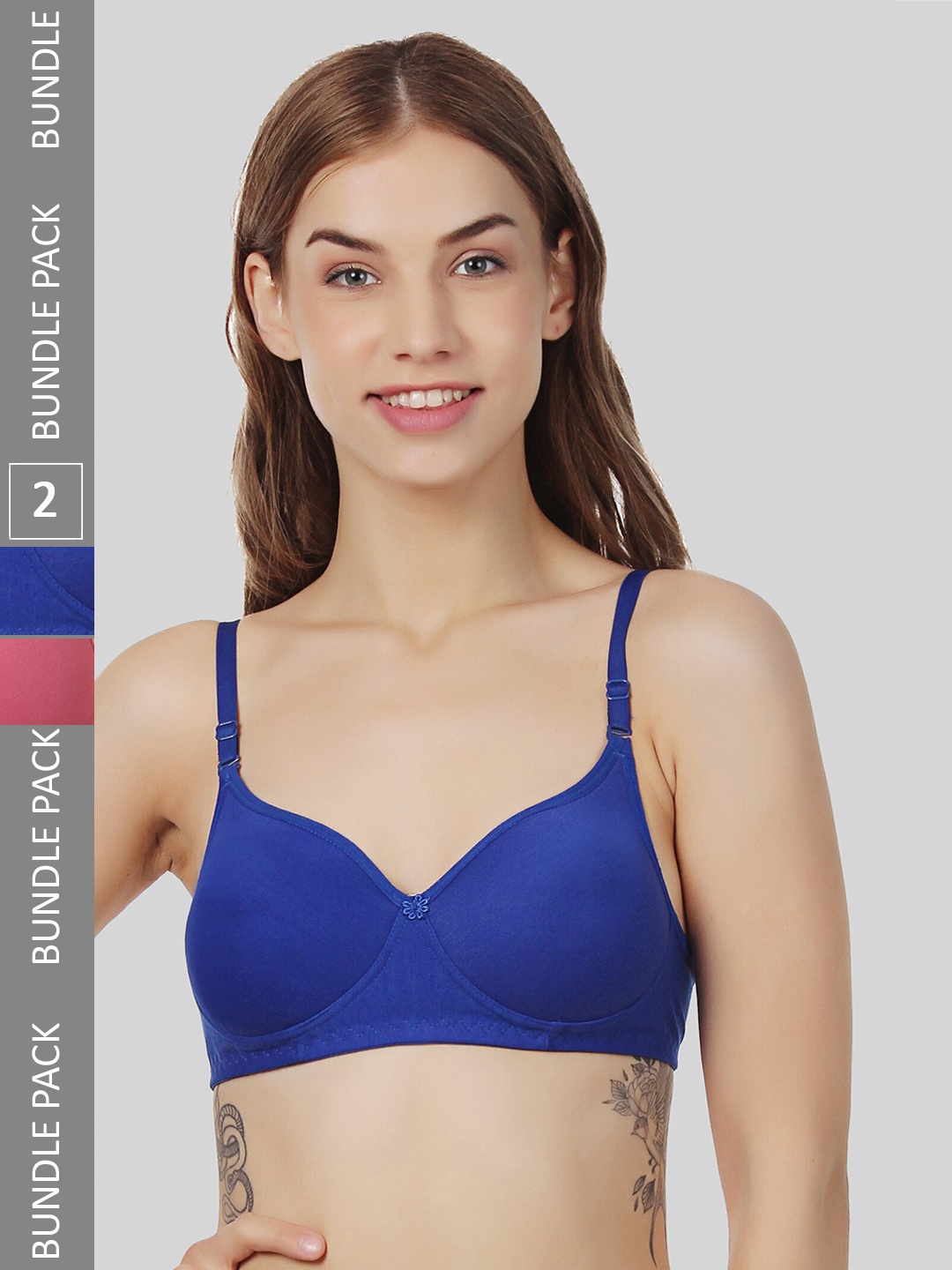 

FUNAHME Pack of 2 Full Coverage Lightly Padded Bra With All Day Comfort, Pink
