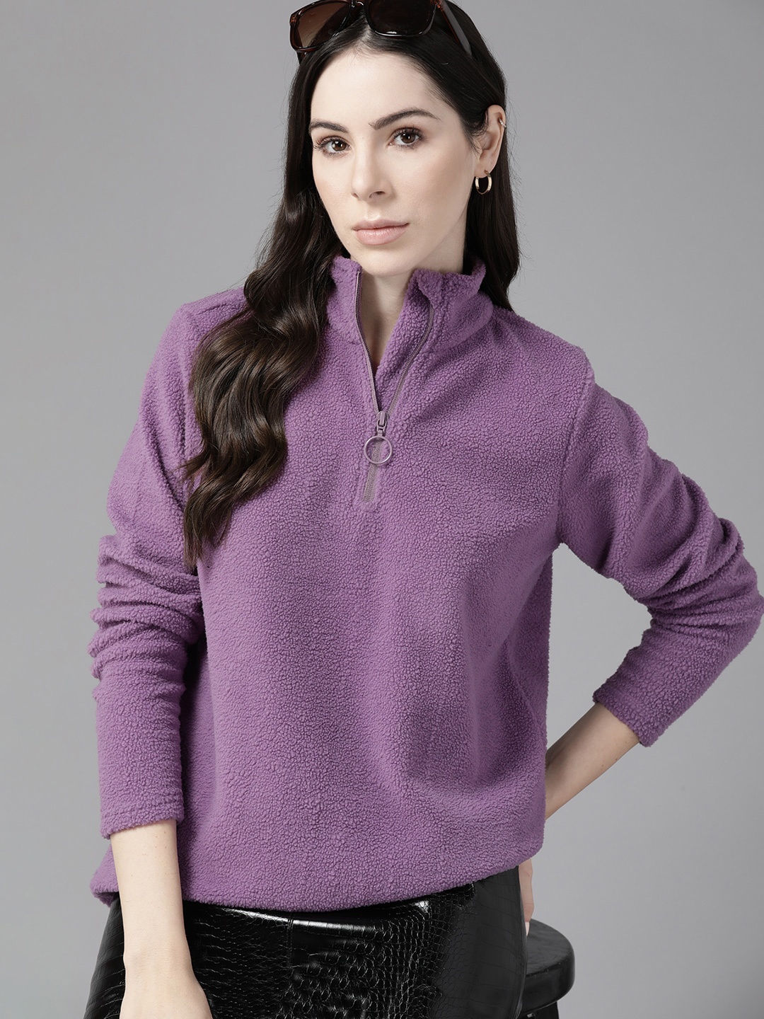 

Roadster Women Solid Sweatshirt, Purple