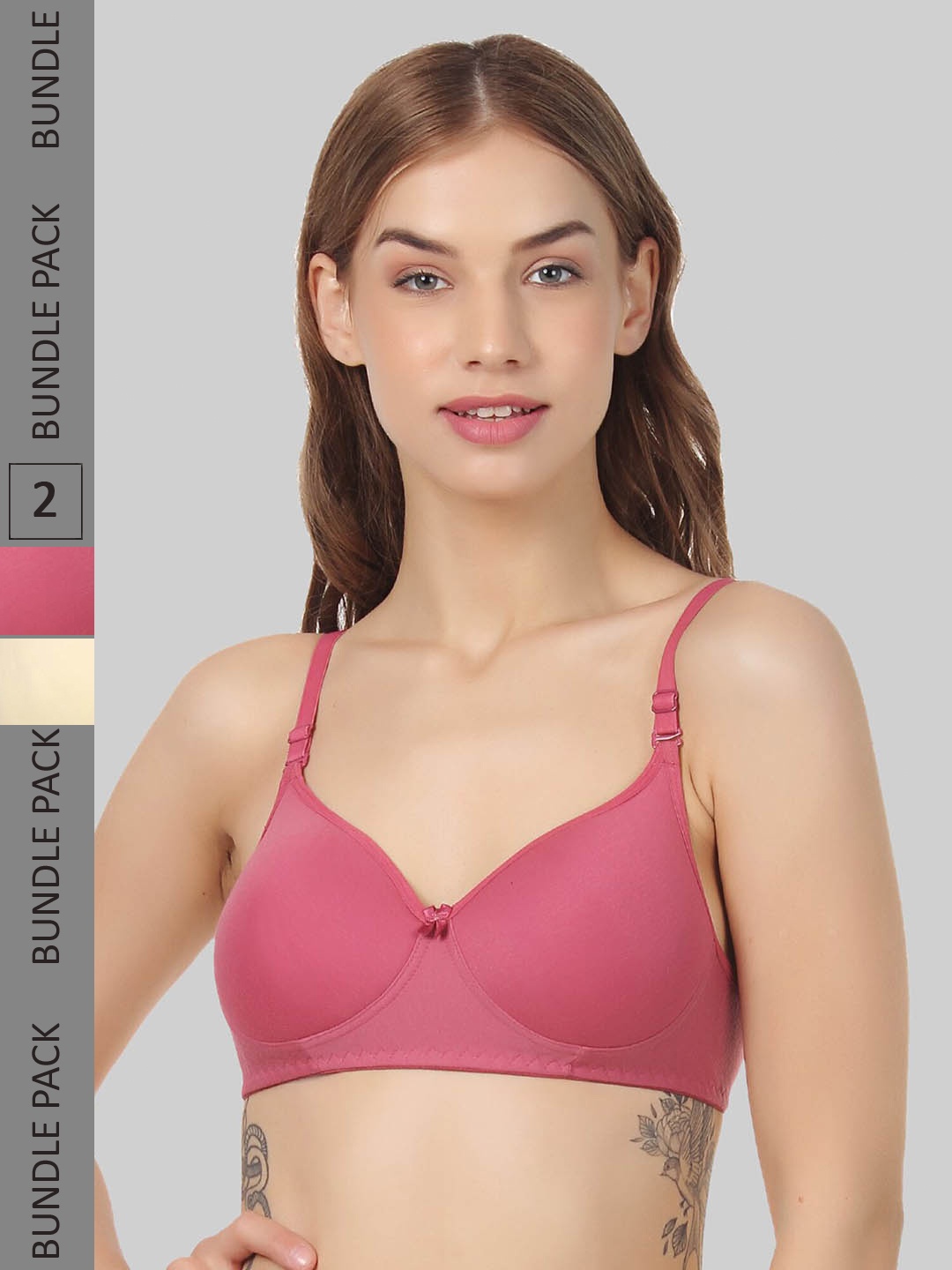 

FUNAHME Pack of 2 Full Coverage Lightly Padded Bra With All Day Comfort, Pink