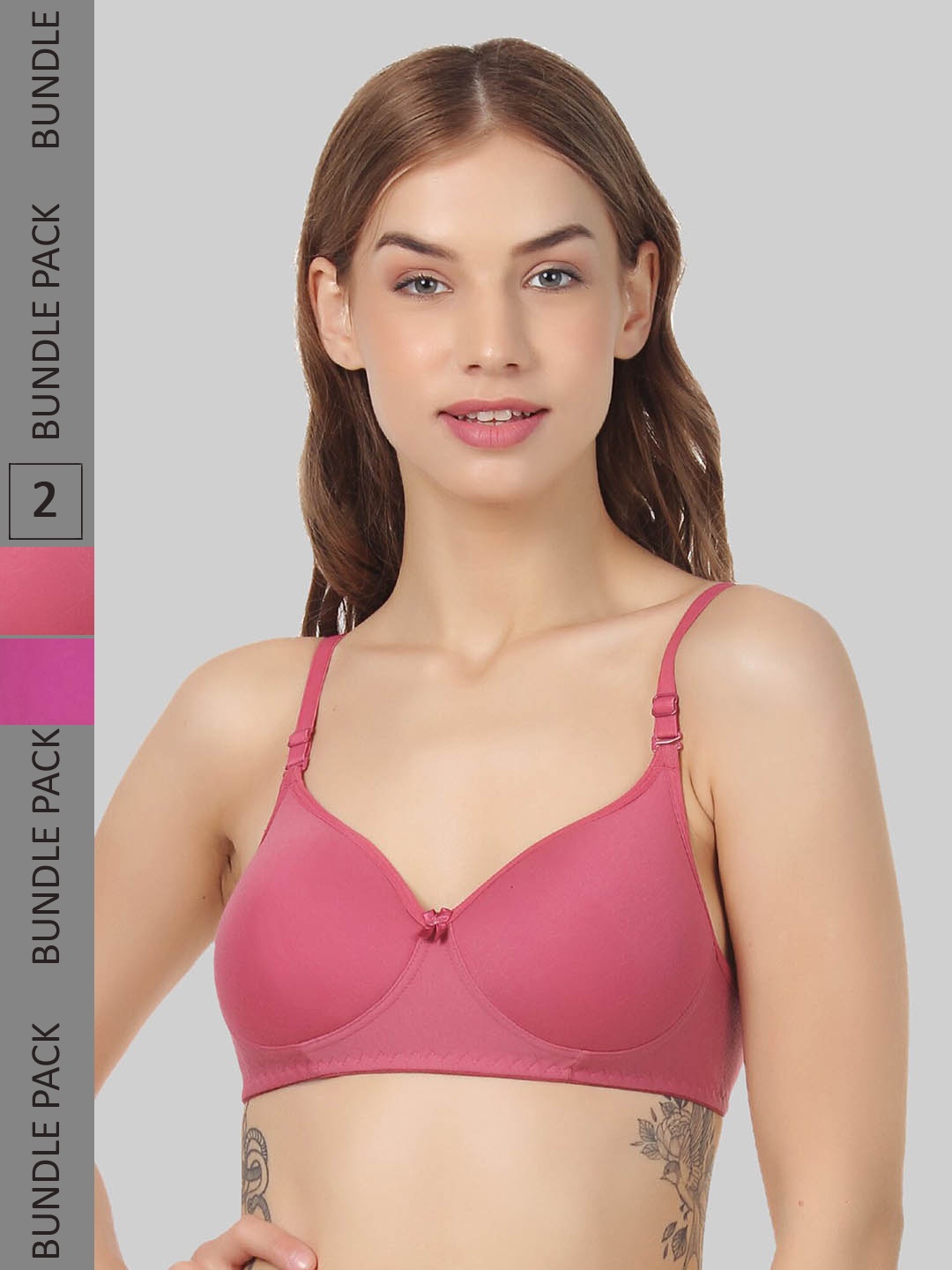 

FUNAHME Pack of 2 Full Coverage Lighlty Padded Bra With All Day Comfort, Pink