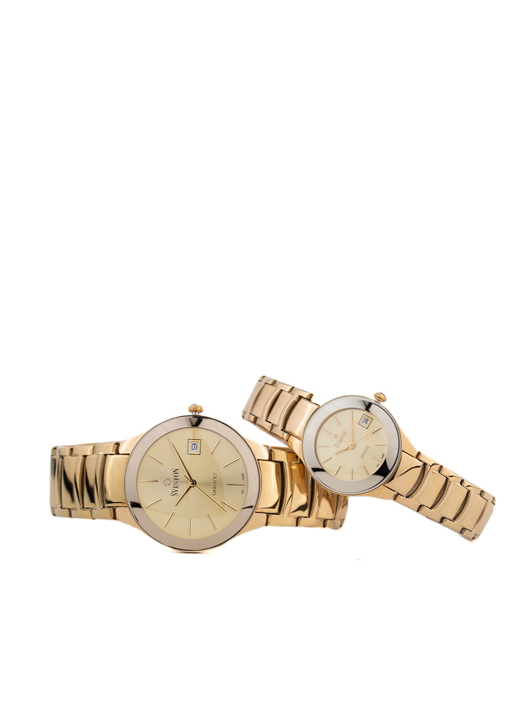 

SVESTON Textured Dial & Stainless Steel Straps Analogue His and Her Watches SV-7406CG3, Gold
