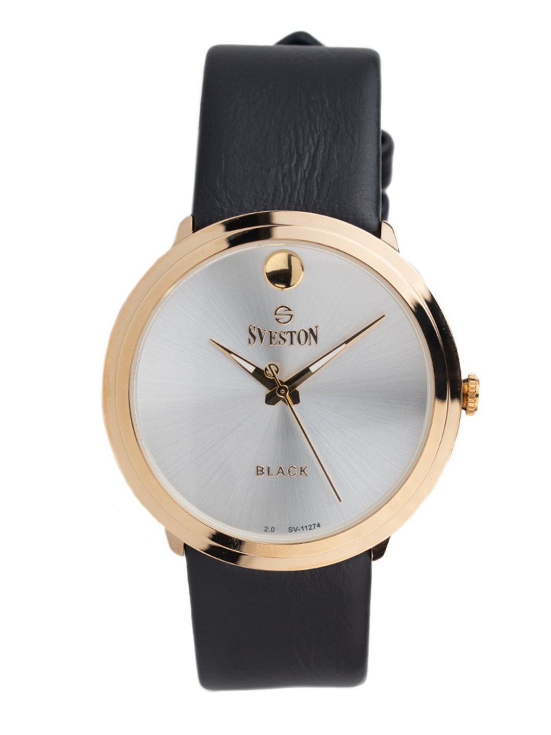 

SVESTON Men Textured Dial & Black Leather Straps Analogue Watch SV-11274GSGB, Silver