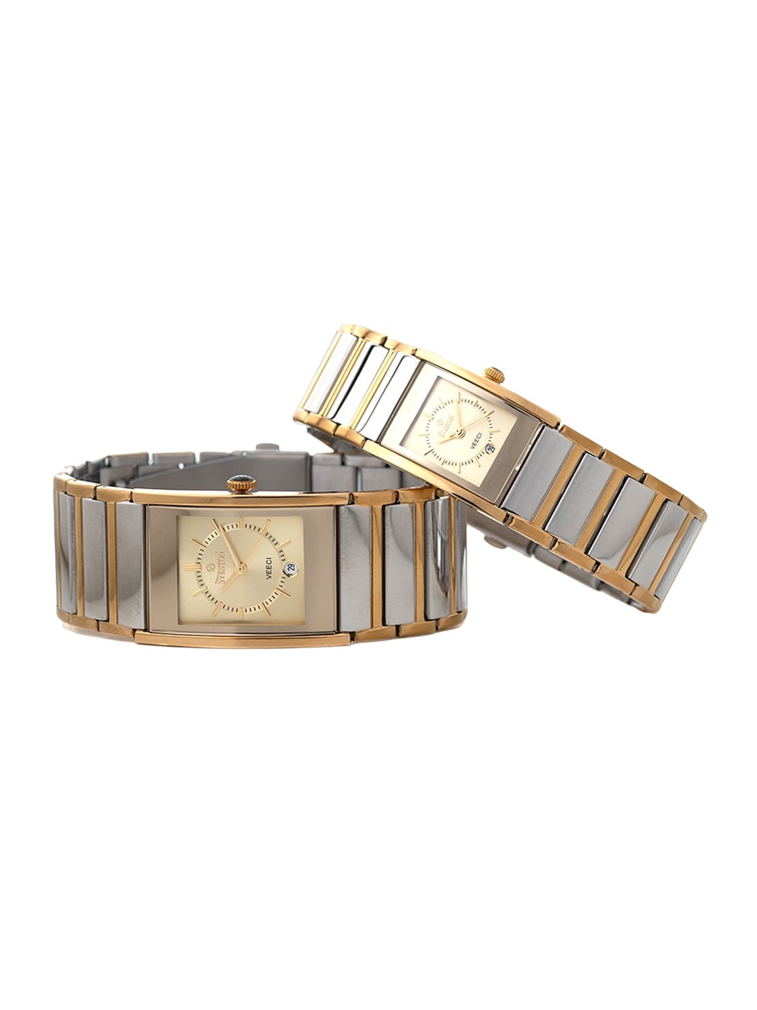 

SVESTON Unisex Set Of 2 Bracelet Style Straps Analogue Couple Watch, Gold