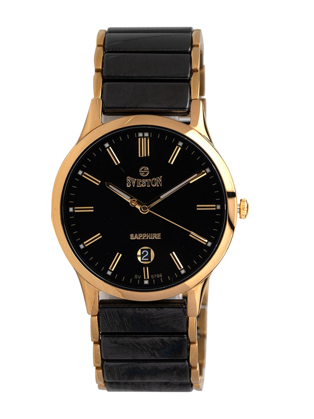 

SVESTON Men Embellished Dial Ceramic Straps Analogue Watch SVC-9766GBGBG, Black