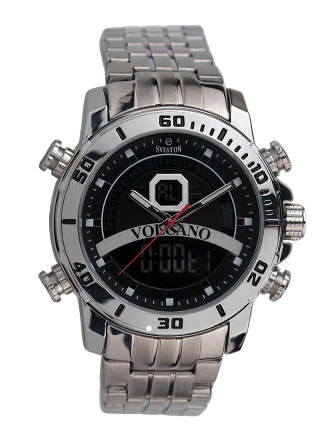 

SVESTON Men Stainless Steel Bracelet Style Straps Analogue & Digital Watch SV-9315GBS2, Black