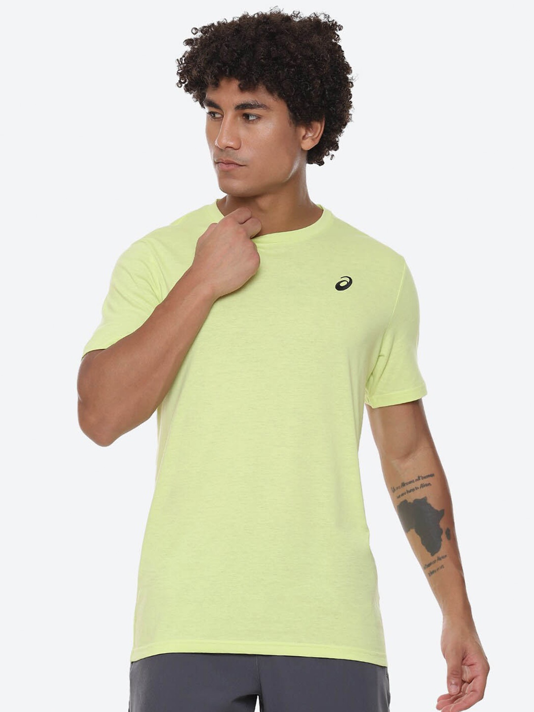 

ASICS Spiral Embroidered Cotton Round Neck T-Shirt, Yellow