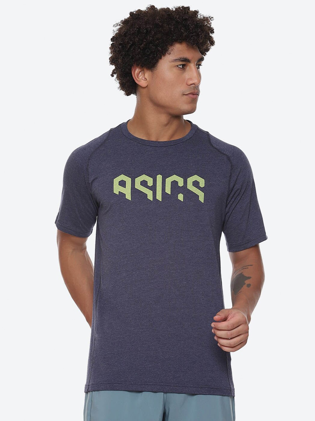 

ASICS Hex Graphic Printed SS Round Neck Raglan Sleeves Sports T-Shirts, Blue