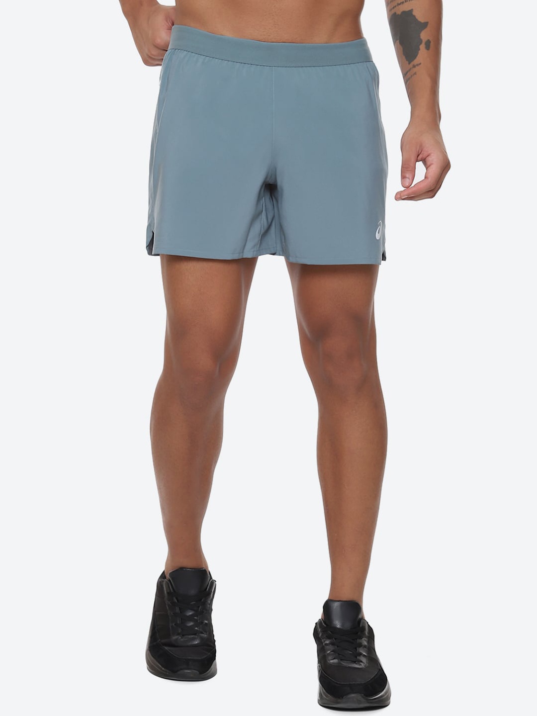 

ASICS Road 5In Brand Logo Printed Above Knee Sports Shorts, Grey