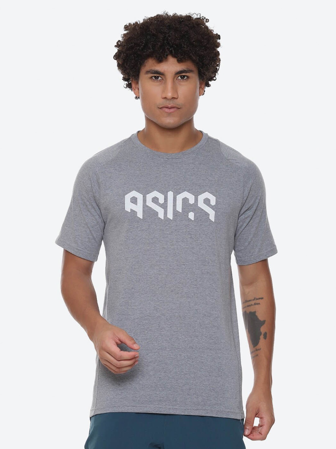 

ASICS Printed Round Neck Hex Graphic SS T-Shirt, Grey