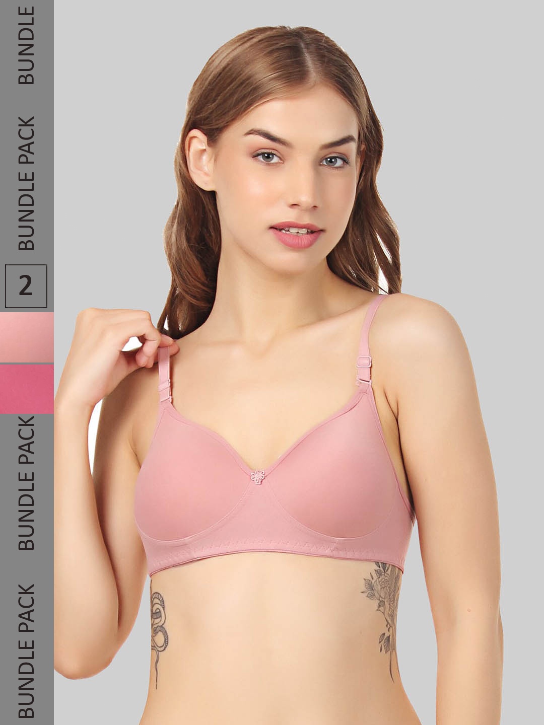 

FUNAHME Pack Of 2 Lightly Padded Full Coverage Cotton T-shirt Bra With All Day Comfort, Pink