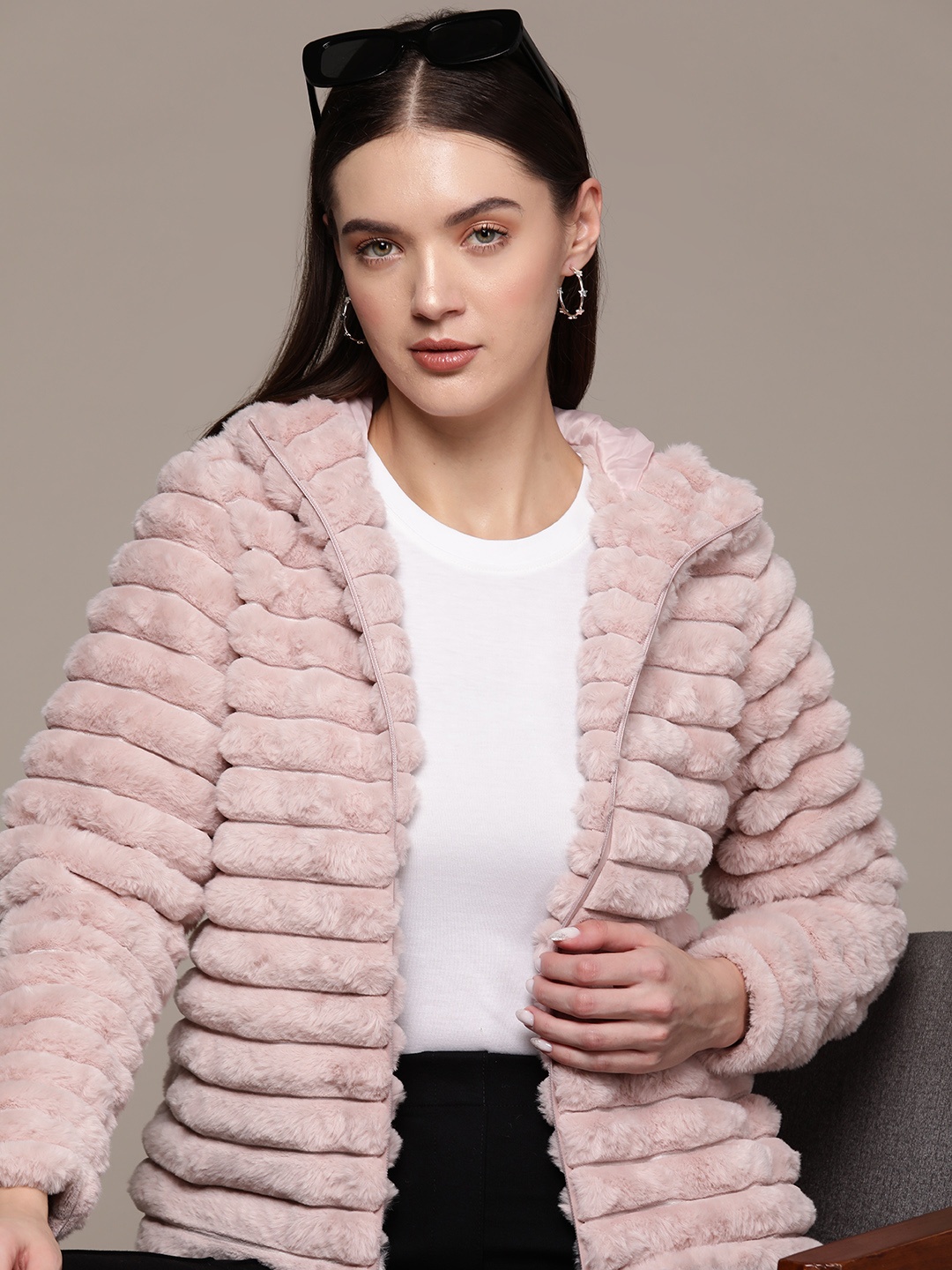 

bebe All Day Fleece Hooded Quilted Jacket, Pink