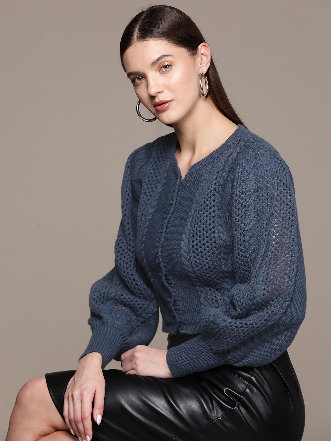 

bebe All Day Open Knit Cardigan, Blue