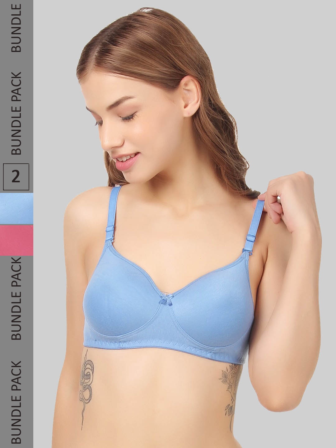 

FUNAHME Pack Of 2 Lightly Padded Full Coverage T-shirt Bra With All Day Comfort, Pink