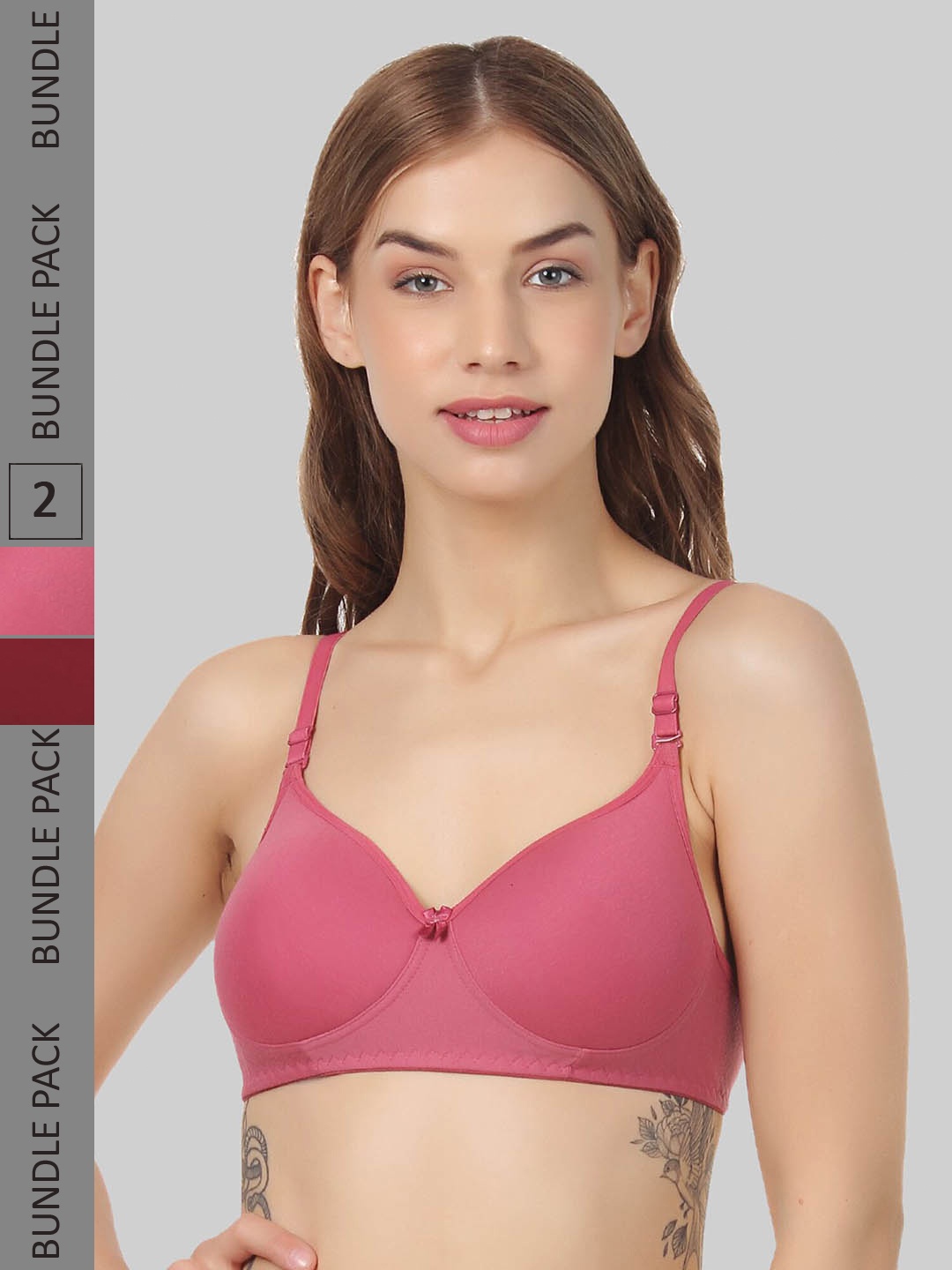 

FUNAHME Pack of 2 Full Coverage Lightly Padded Bra With All Day Comfort, Pink