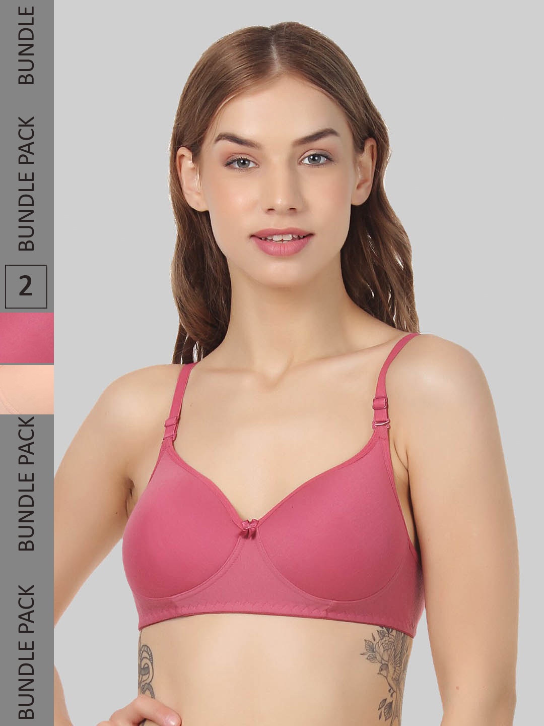 

FUNAHME Pack of 2 Full Coverage Lightly Padded Bra With All Day Comfort, Pink