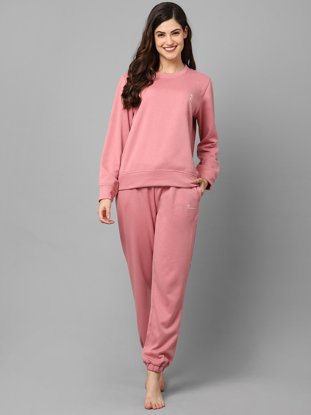 

Aerowarm Round Neck Long Sleeve Night suits, Pink