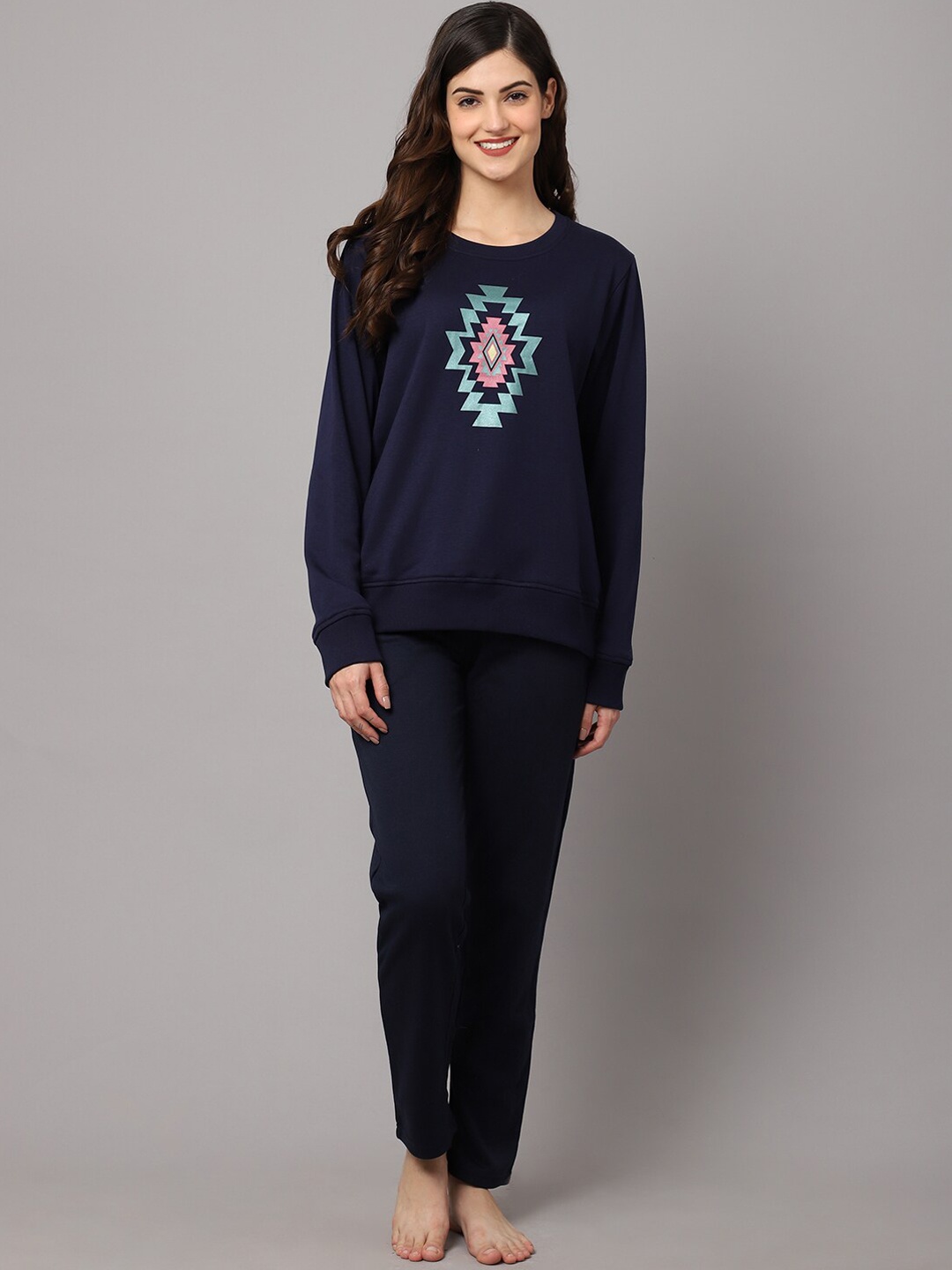 

Aerowarm Graphic Printed Night Suit, Navy blue