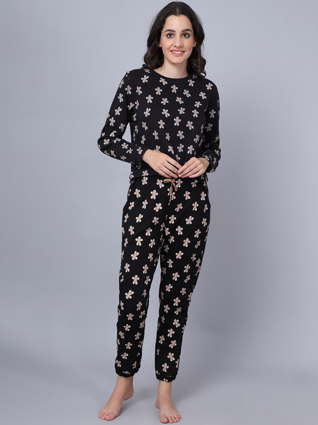 

Aerowarm Conversational Printed Night Suit, Black