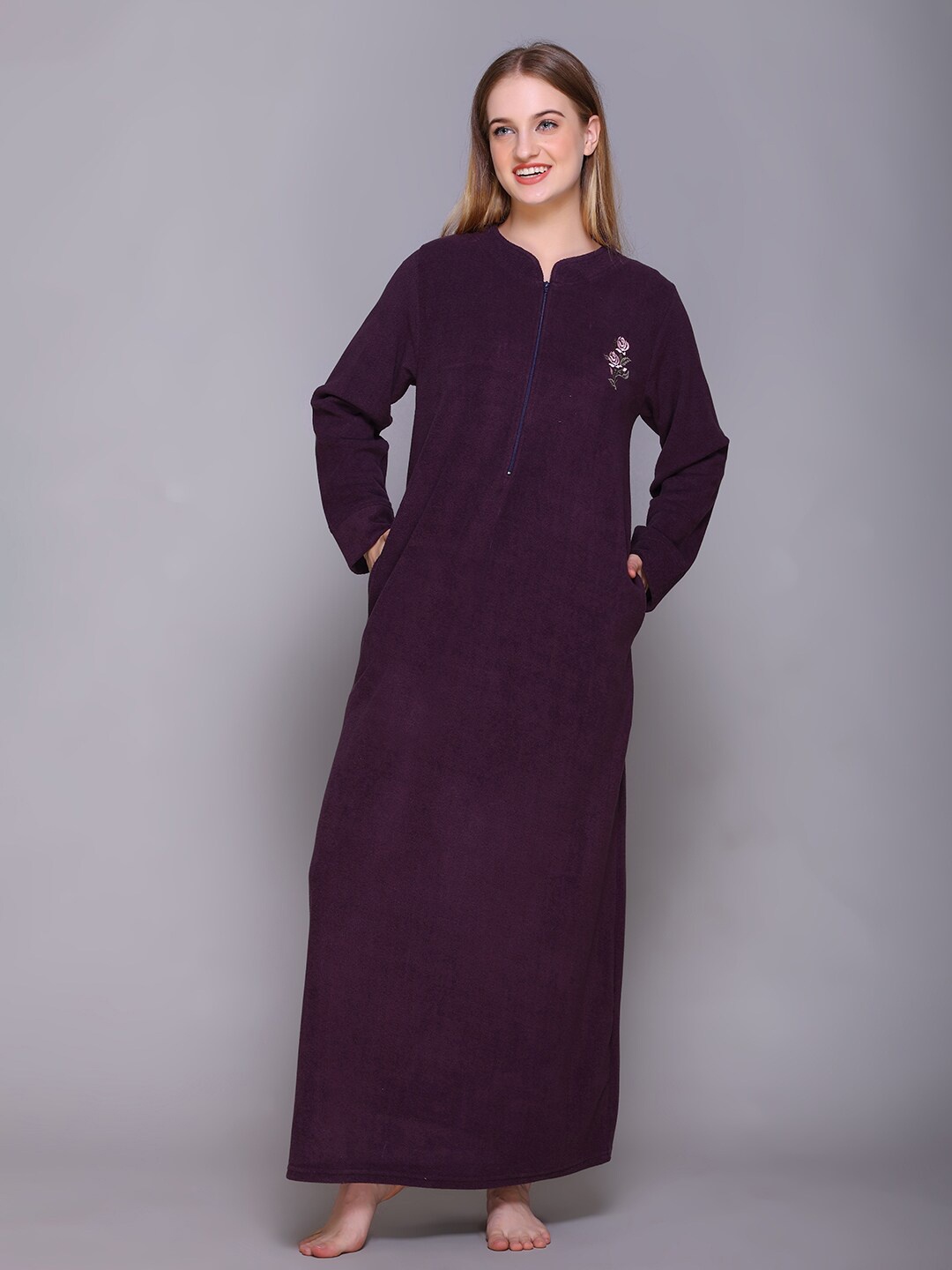 

Aerowarm Floral Embroidered Maxi Nightdress, Purple