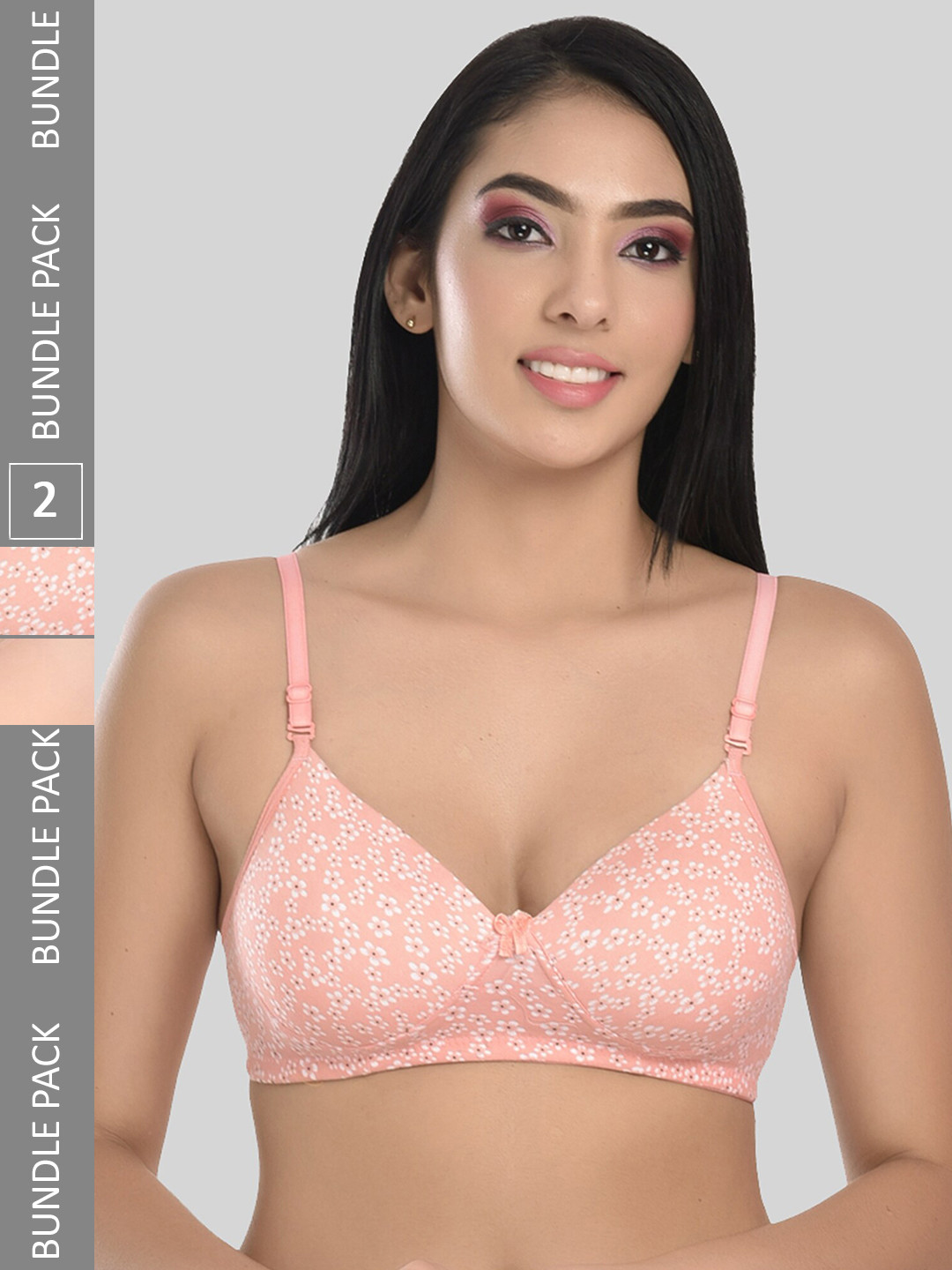 

ESOROUCHA Pack Of 2 Floral Printed Full Coverage T-shirt Bra With All Day Comfort, Orange