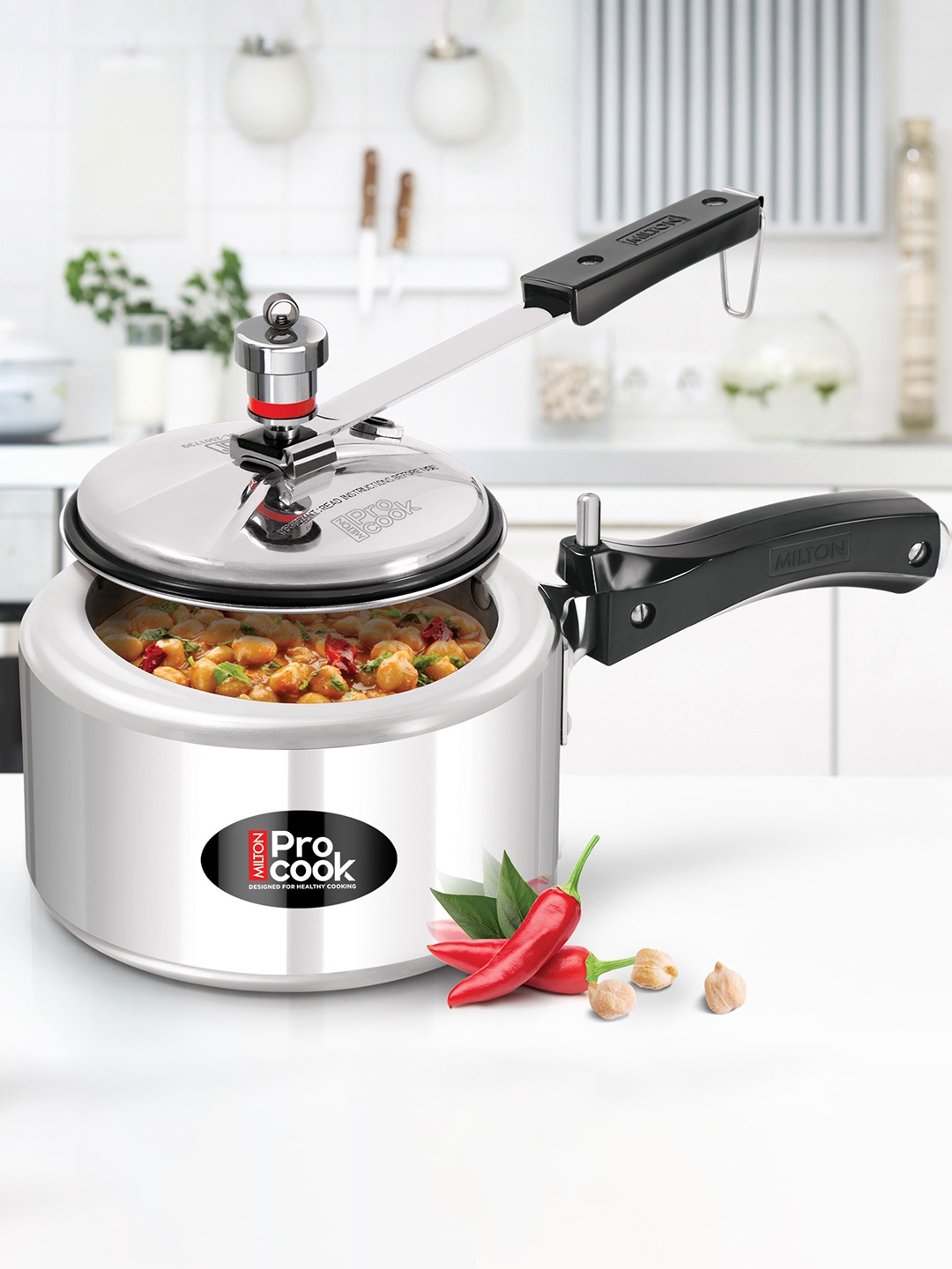 

Milton Pro Cook Silver Toned Aluminium Non Induction Pressure Cooker With Inner Lid 2 L