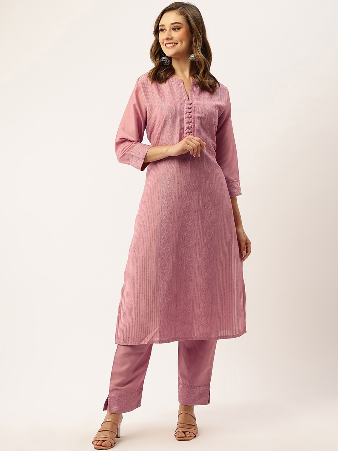 

ODETTE Embroidered Thread Work Kurta with Trousers, Purple