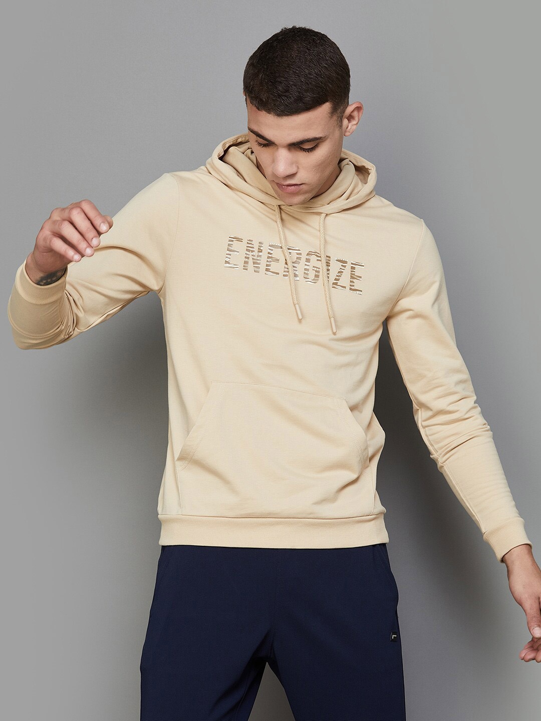 

Fame Forever by Lifestyle Typography Printed Hooded Pullover, Beige