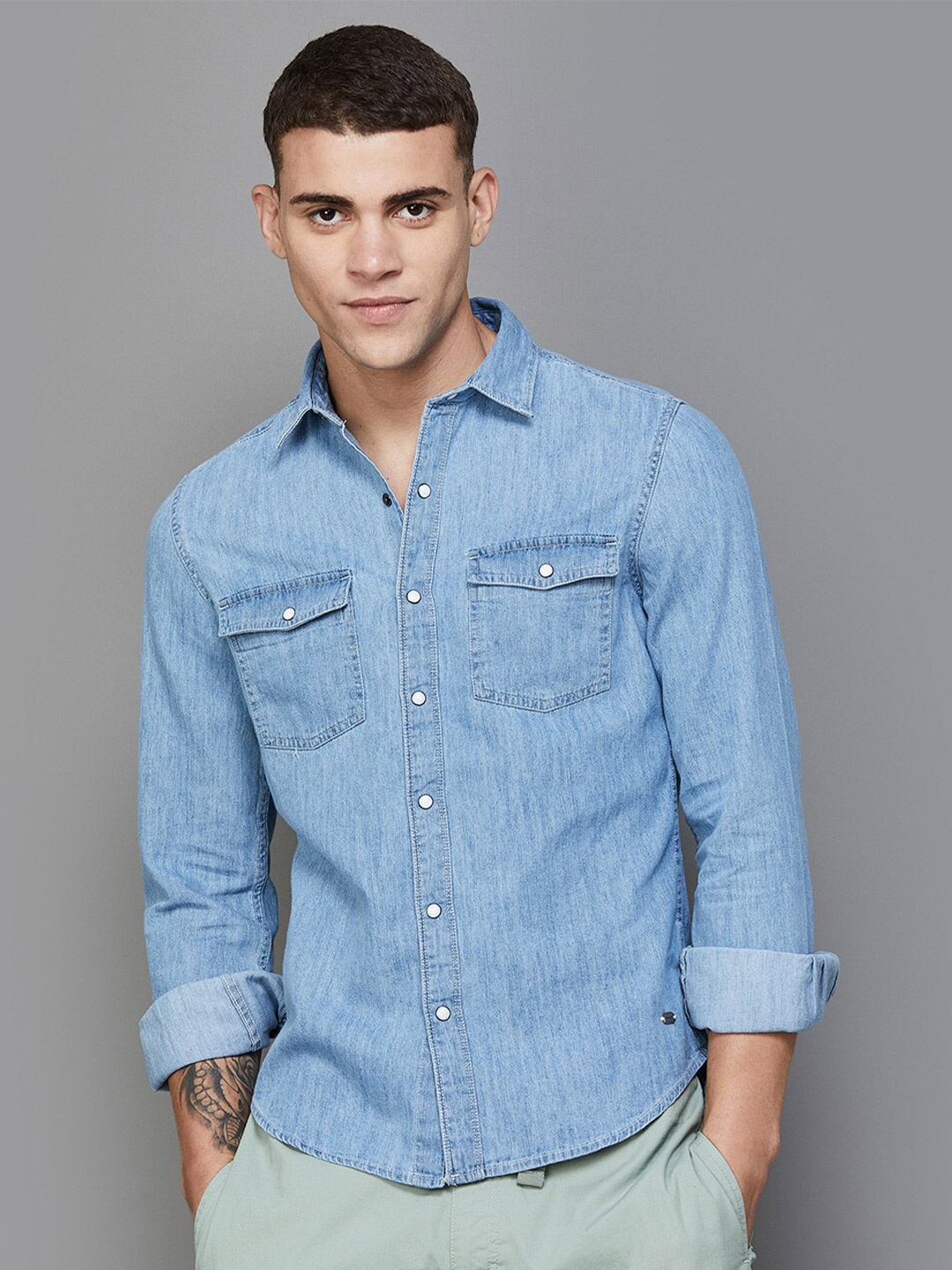 

Fame Forever by Lifestyle Spread Collar Cotton Casual Shirt, Blue