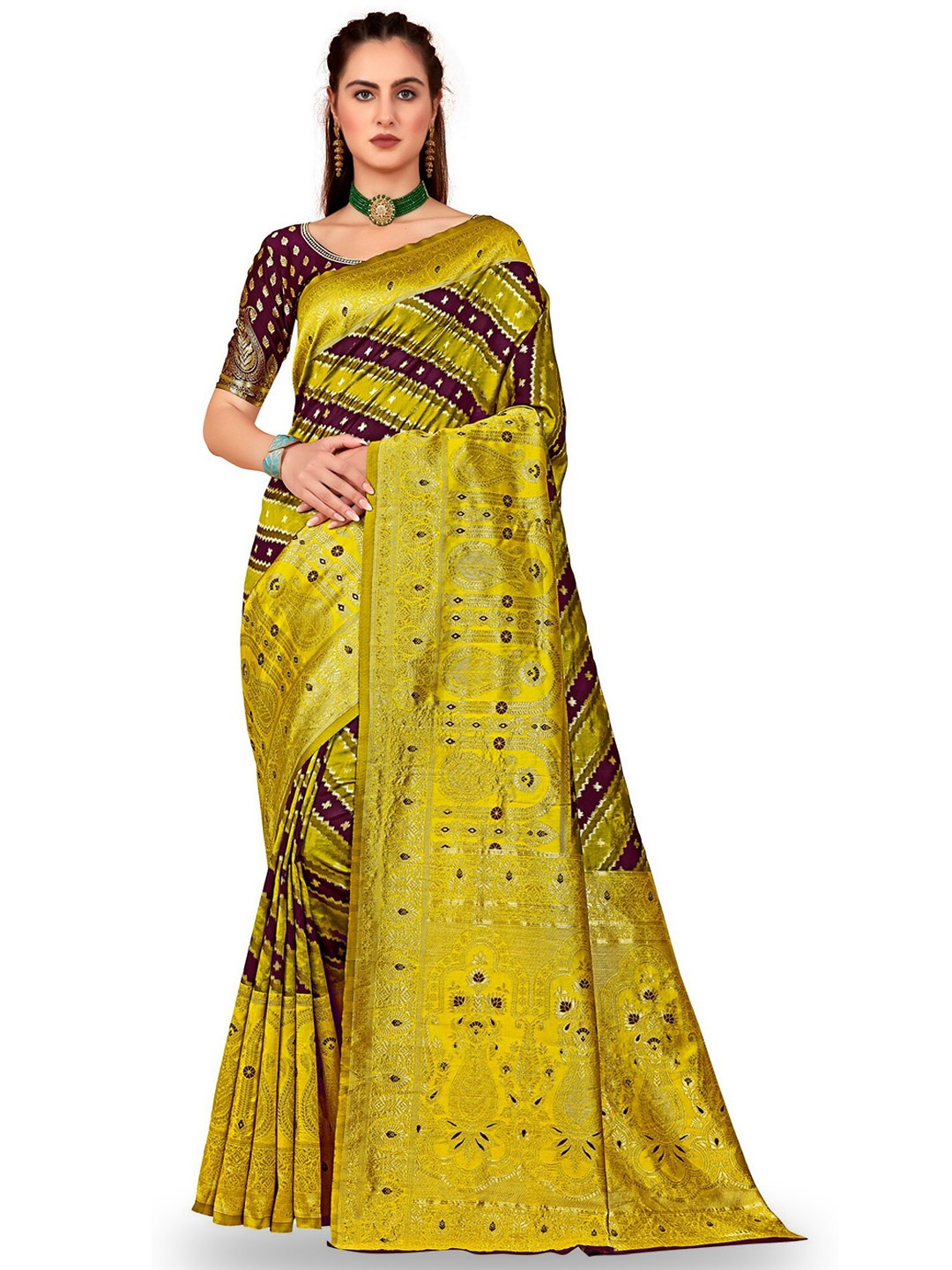 

SARIYA Ethnic Motifs Woven Design Zari Banarasi Saree, Purple
