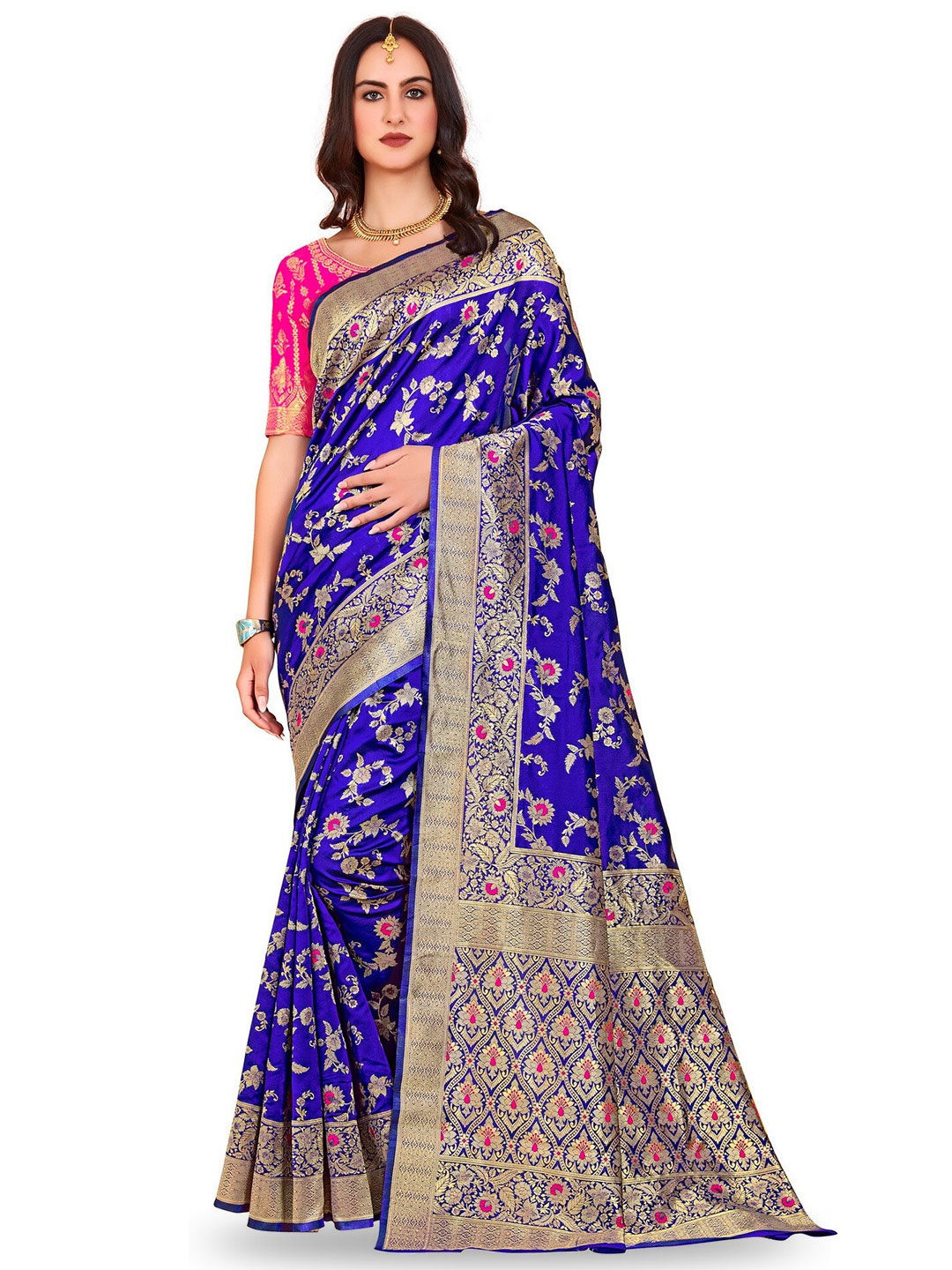 

SARIYA Ethnic Motifs Woven Design Zari Banarasi Saree, Blue
