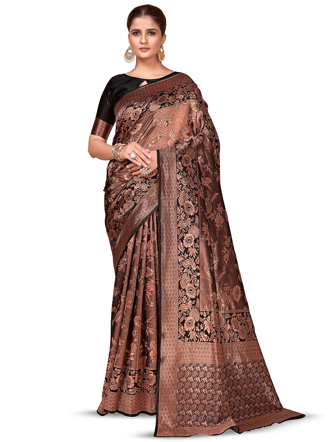 

SARIYA Floral Woven Design Zari Banarasi Saree, Black