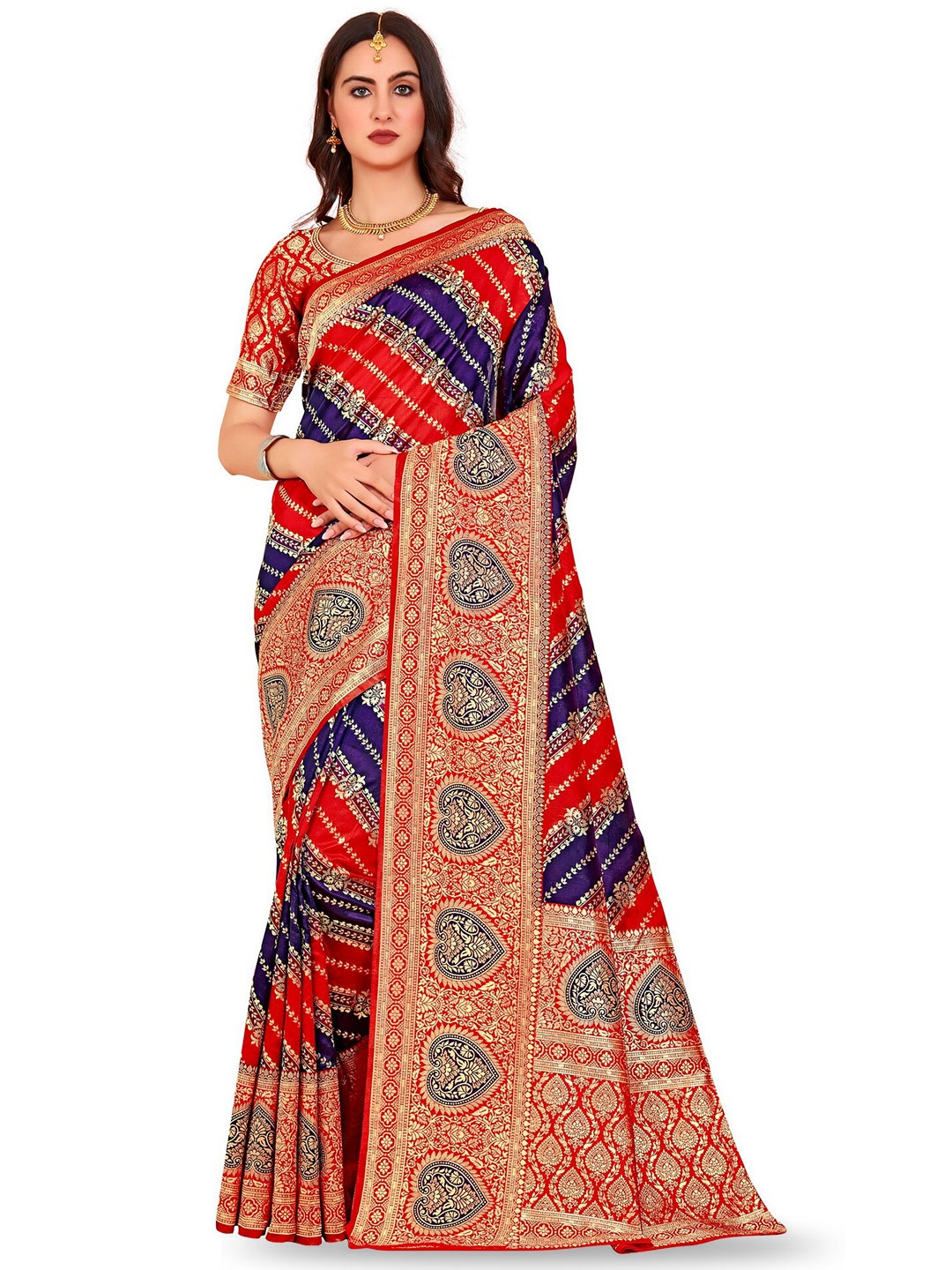 

SARIYA Ethnic Motifs Woven Design Zari Banarasi Saree, Red