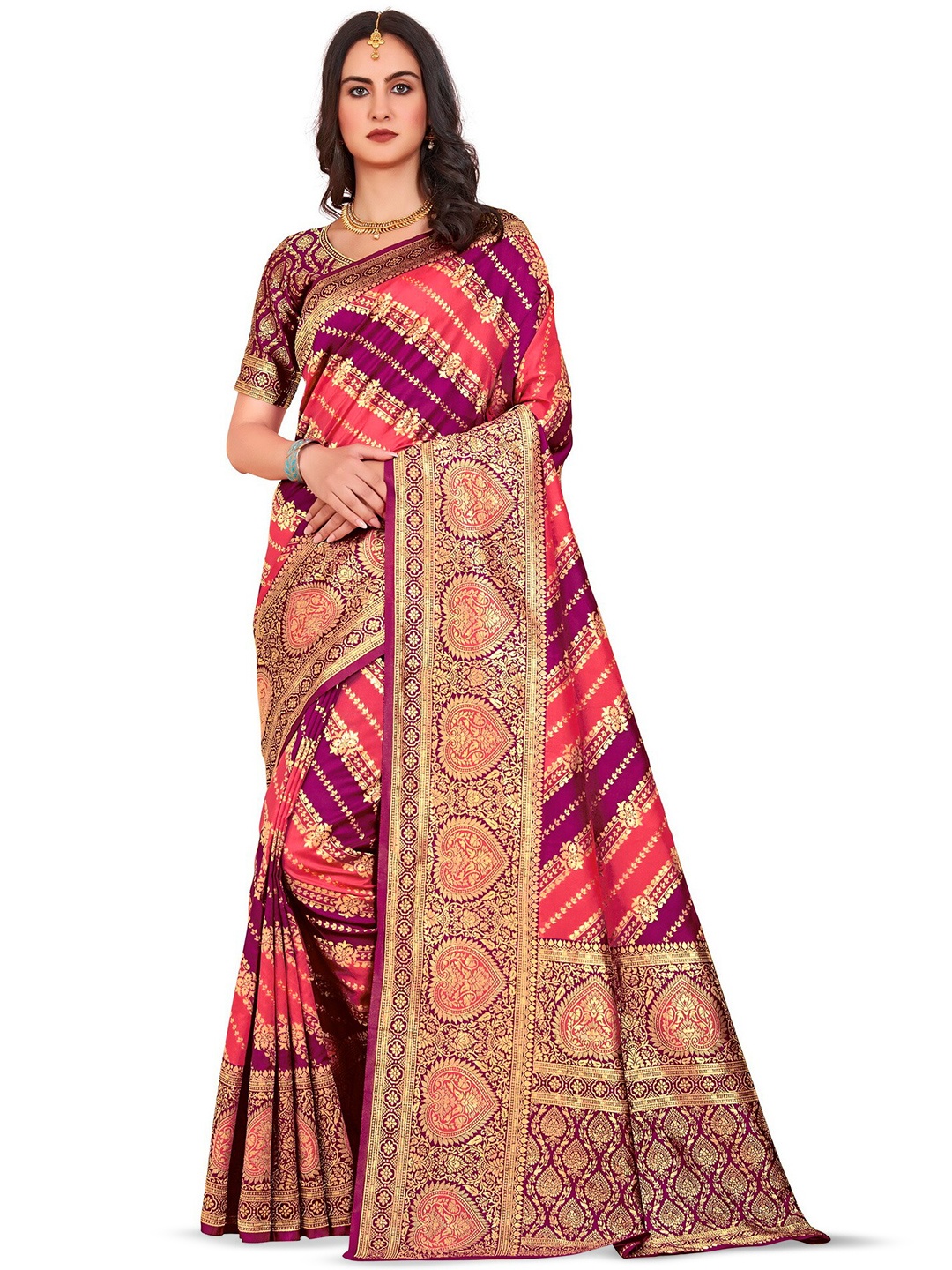 

SARIYA Ethnic Motifs Woven Design Zari Banarasi Saree, Purple
