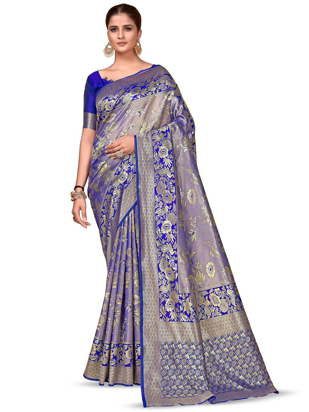 

SARIYA Ethnic Motif Woven Design Zari Banarasi Saree, Blue